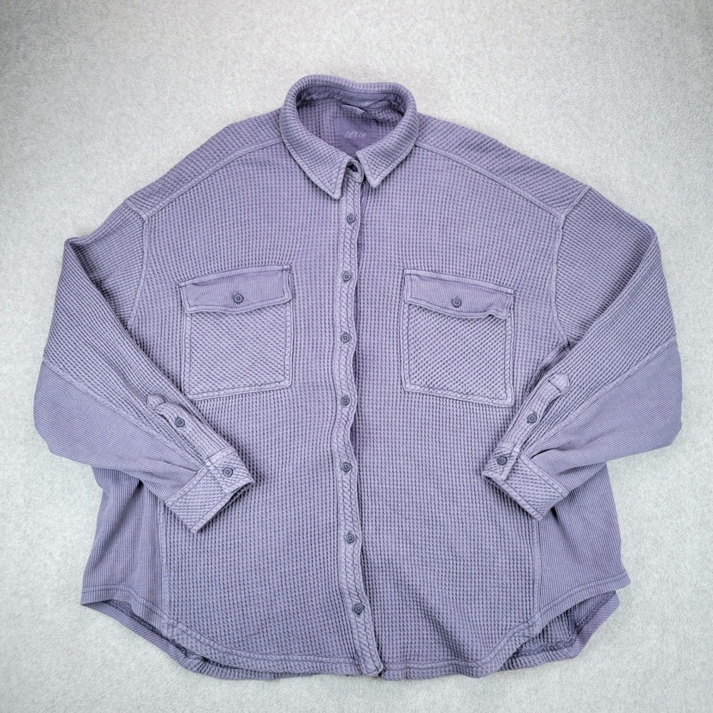 Aerie Lumberjane Waffle Shirt Women L Blue Oversized Button Down Shacket
